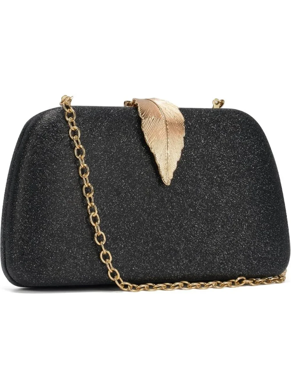 👜Women's Black Pu Satin Evening Clutch Gold Snake Clasp Wedding Party Bag